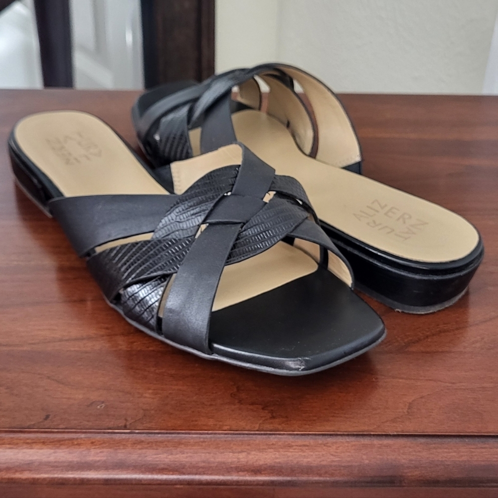 Naturalizer Ashford Slide Sandal Black Lizard/Leather Slip-On Size 8.5M GUC